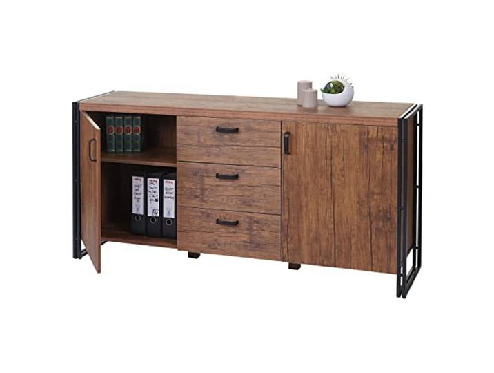 Mendler Sideboard HWC-A27, Metall MDF 80x160x40cm - Wildeiche-Optik Kommode, Schrank, 3D-Struktur, 2 Stauffächer