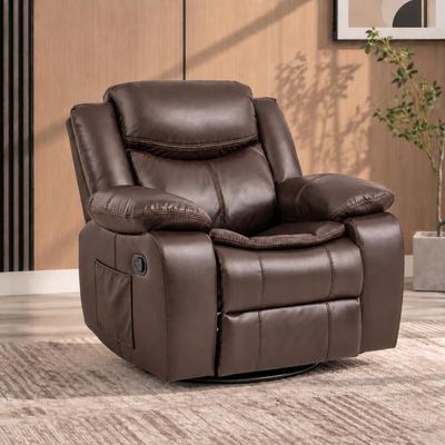 Kodotan sofa Faux Leather Rocker Swivel Recliner Chair, Manual Reclining Armchair with 360° Swivel Base, Padded Backrest & Armrests