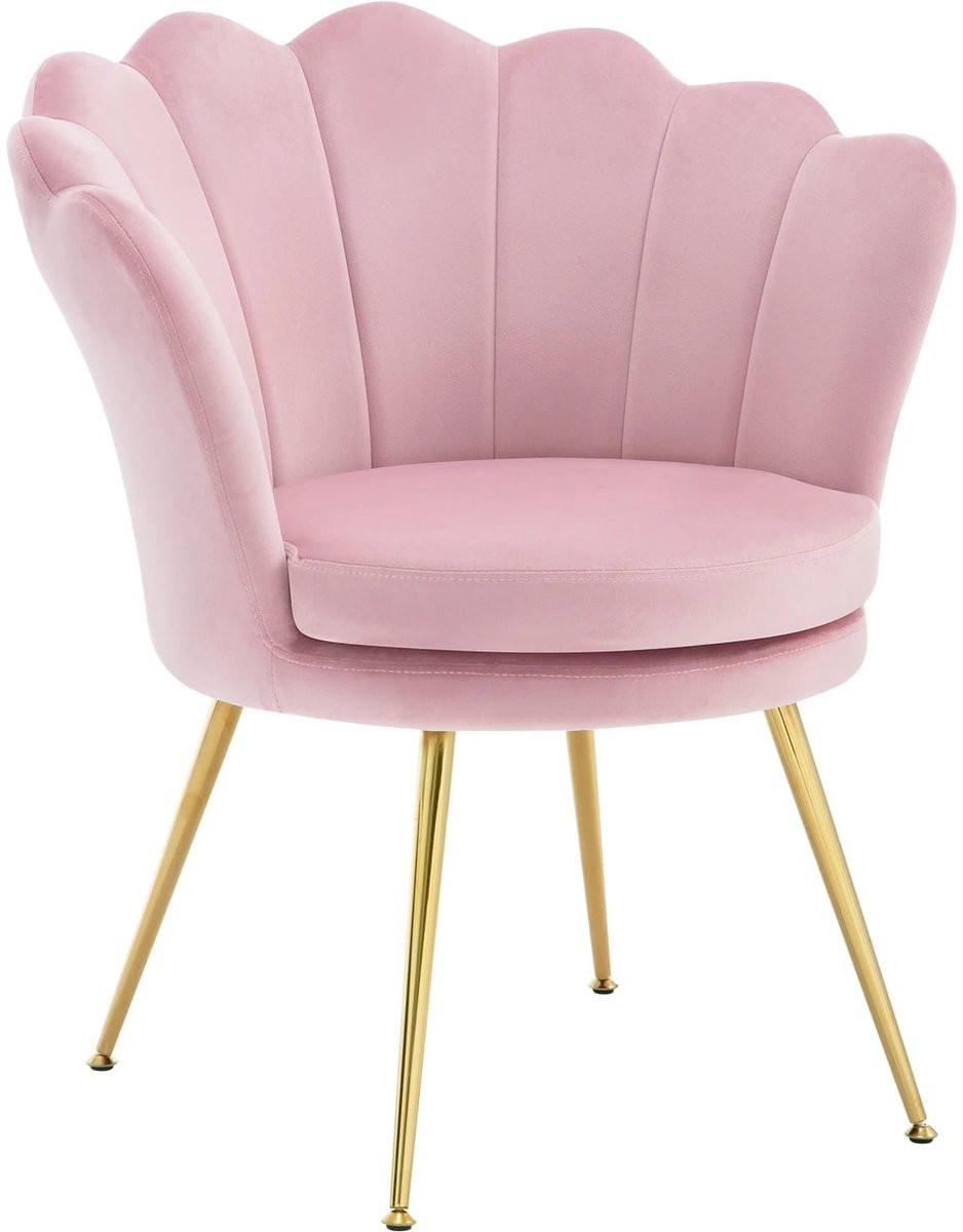 Klarven Loungestoel Roze - Velours Loungestoel met Metalen Poten - B68 x D62 x H75 cm