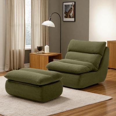 "32"" Cotton Bean Bag Sofa Chair with Ottoman and Tufted Upholstered Design and High-Resilience Foam and No Assembly"