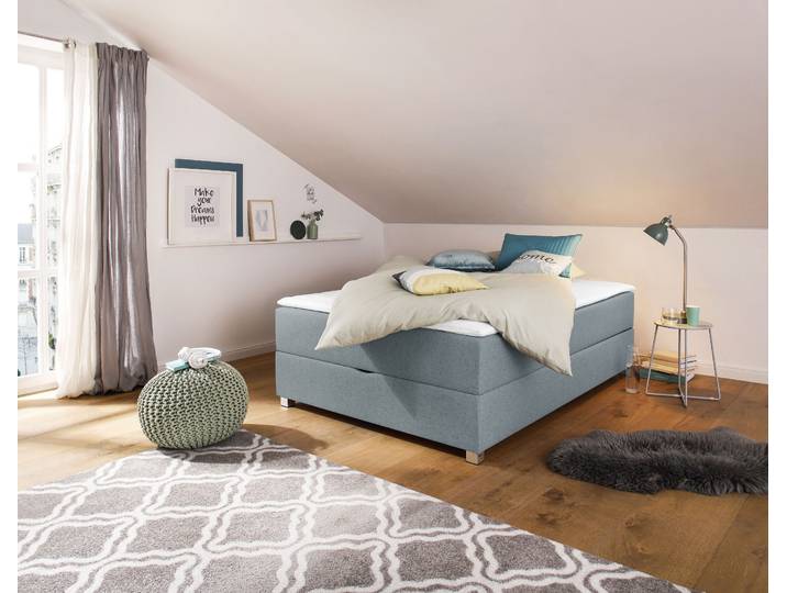 Boxbett, Blau, 140x220 cm, Struktur Fein, Mit Bettkasten, Modern, Inosign