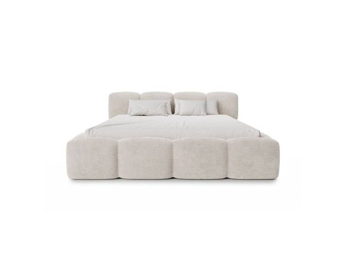 Lit coffre 140x190 cm effet bubble velours beige SAVELA