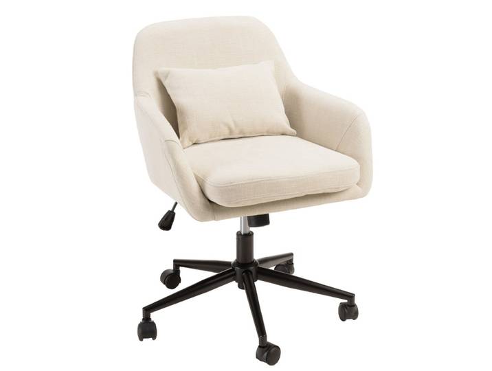 Chaise de bureau à roulettes en tissu beige dossier carré