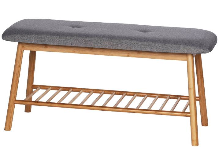 Schuhbank WENKO Bahari , braun (bank: braun, polster: grau), B:90cm H:45cm T:34cm, Bambus, Polyester, Polyurethan, Sitzbänke, Schuhbank, BxTxH: 90x34x45 cm, aus Bambus