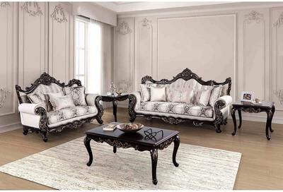 Esofastore Formal Two Tone Beige Finish Tufted Solid Wood Carved Details Sofa Set