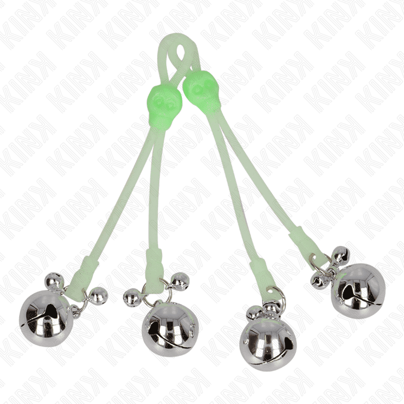 KINK NIPPLE GRIP pinces à tétons lumineuses crâne avec anneau cloches réglables vert / argent