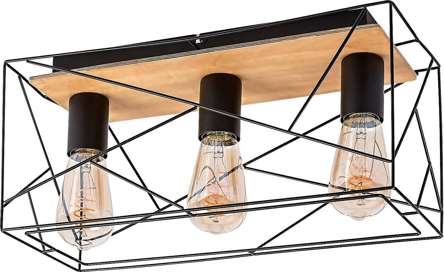 Rabalux Boire Plafondlamp met 3 spots, E27, Hout/Zwart, Vierkant, Industriële stijl, 44 cm