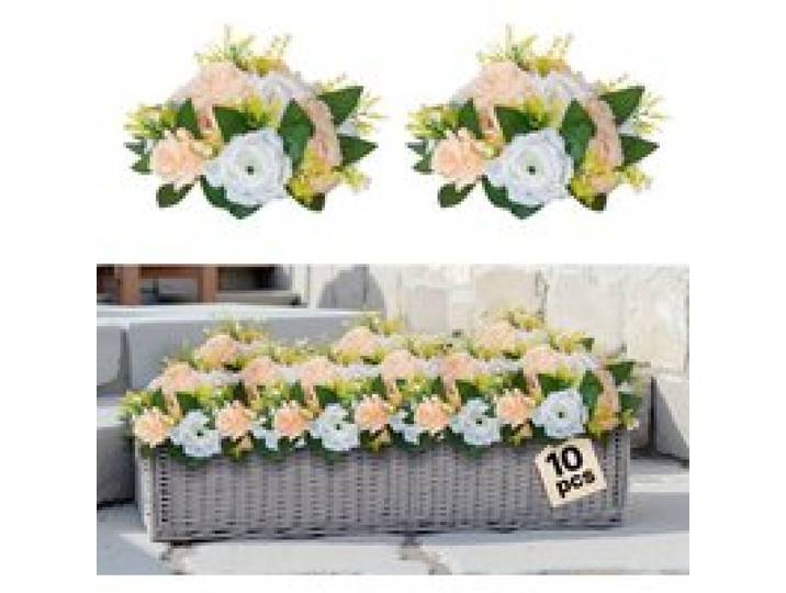 VEVOR Boules de Fleurs Artificielles, Lot de 10, 24 cm, Compositions de Roses Artificielles pour Centres de Table, Mariages, Fêtes, Saint-Valentin, Décoration d'Intérieur, Roses Champagne et Blanches