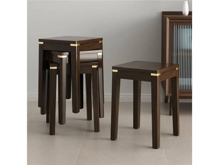 HGYNBCP 4-teiliges Barhocker-Set aus massivem Holz, 17,7 Zoll, rückenfrei, stapelbar
