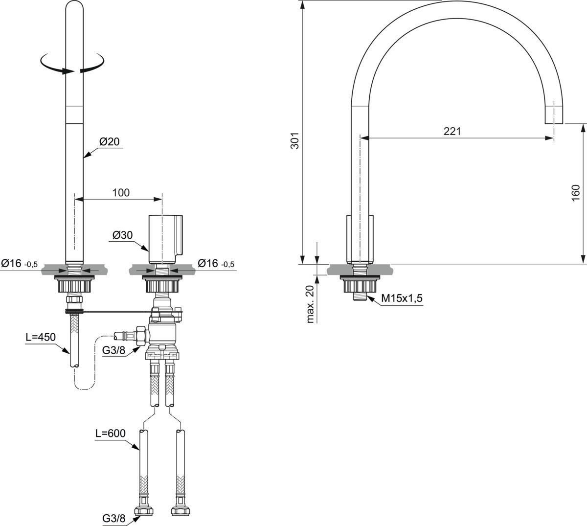 IDEAL STANDARD A7830A2 Waschtischarmatur hoher Auslauf Solos