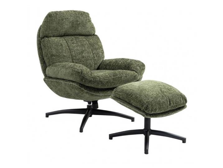 LOAM - Fauteuil Pivotant Inclinaison Réglable avec Repose Pieds Tissu Vert