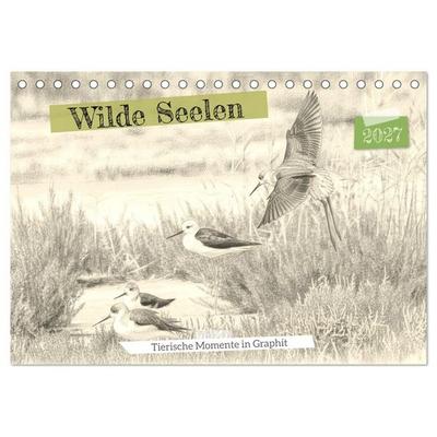 Wilde Seelen - Tierische Momente in Graphit (Tischkalender 2027 DIN A5 quer), CALVENDO Monatskalender