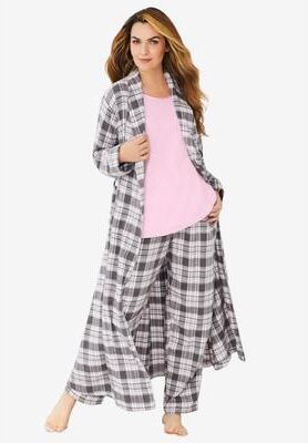 Plus Size Women's Long Flannel Robe by Dreams & Co. in Slate Plaid (Size 5X)