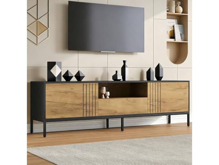 BTM 170x35x50cm TV-Schrank, Lowboard TV Board, TV-Konsole mit 2 Schränke und 1 Schublade, Fernsehtisch, Wohnzimmerschrank, geeignet für bis zu 70 Zoll