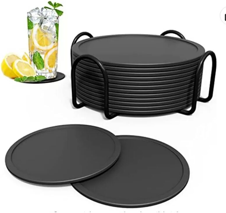 INF Set mit 10 Silikon-Untersetzern für Bar, Kaffee und Wasser Schwarz