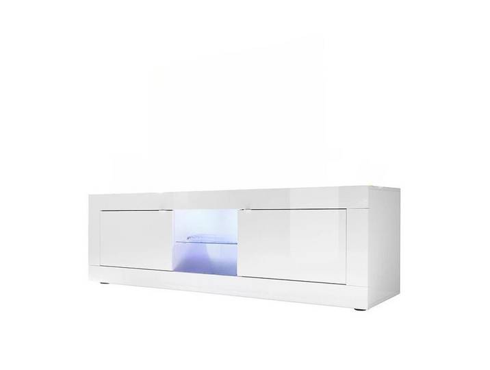 Calicosy Tv-Möbel 2 Türen ohne Beleuchtung L180 cm - Initial, Weiß, 43x56x6.6 cm, Wohnzimmer, TV Möbel, Lowboards, Lowboards stehend