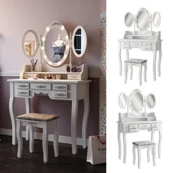 Vicco Schminktisch Diana Weiß 90 cm mit Beleuchtung und Hocker
