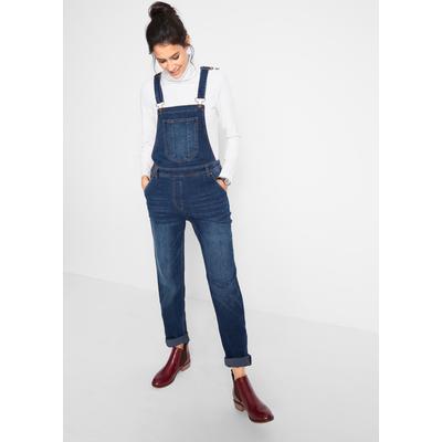 Jeanslatzhose BONPRIX, Damen, Gr. 38, N-Gr, blau (blau denim), Obermaterial: 76% Baumwolle, 16% Polyester, 7% Viskose, 1% Elasthan, loose fit, Jeans, lockerer loose fit, mit Elasthananteil
