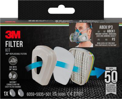 3M Filtersatz 6004-1, Schutzklasse ABEK1P3, bestehend aus 2 x Filter 6059/2 x Filter 5935/2 x Filterhalterung 501