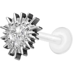 PTFE Labret mit Innengewinde + Titan-Aufsatz KRISTALLHERZ + SONNENSTRAHLEN