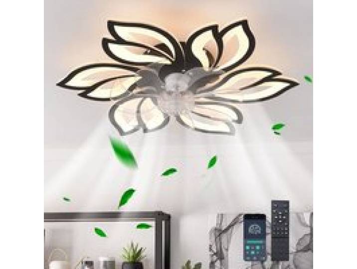 Ventilateur de Plafond avec Lumière LED Dimmable 6 Vitesses Lustre 3 couleurs lumineuses (temporisation Dimmable Noir 65cm)