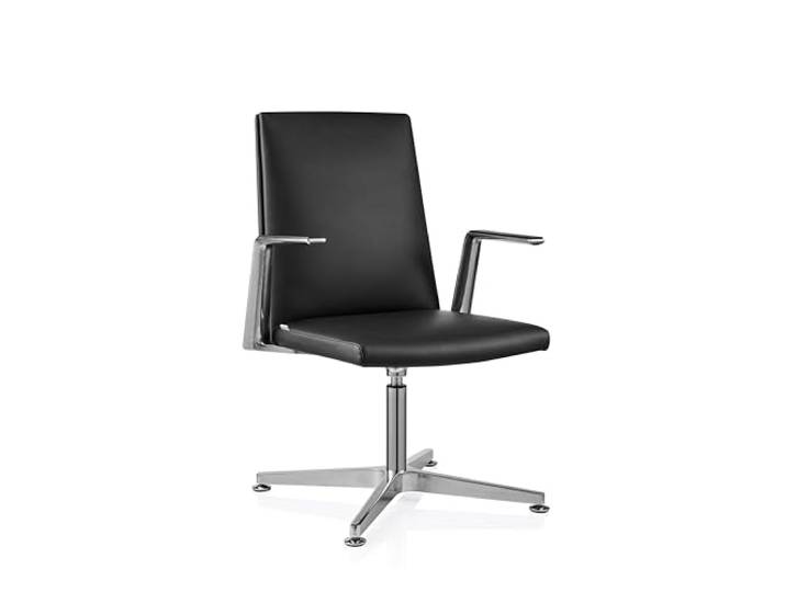 hjh OFFICE Besucherstuhl AMBASSADO V – Konferenzstuhl, breite Sitzfläche, stabiles Vierfußgestell, polierte Aluminium-Armlehnen, Schwarz
