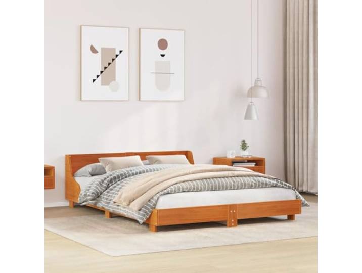 Massivholz Bettgestell mit Lattenrost modernes Design zeitlos 140x200 cm Massivholzbett ohne Matratze Wachsbraun 140x200 cm Kiefernholz Stabil Bettgestell Mit Lattenrost Kopfteil