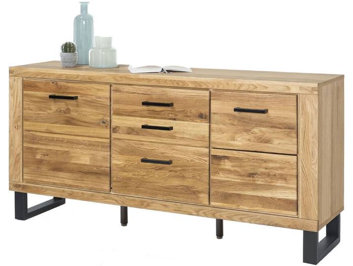 Kommode HOME AFFAIRE, braun, B:158,5cm H:140cm T:40cm, FSC-zertifiziertes teilmassives Holz, Sideboards, Kommode, Industriestil, Teilmassiv Eiche, schwarze Elemente, Modern