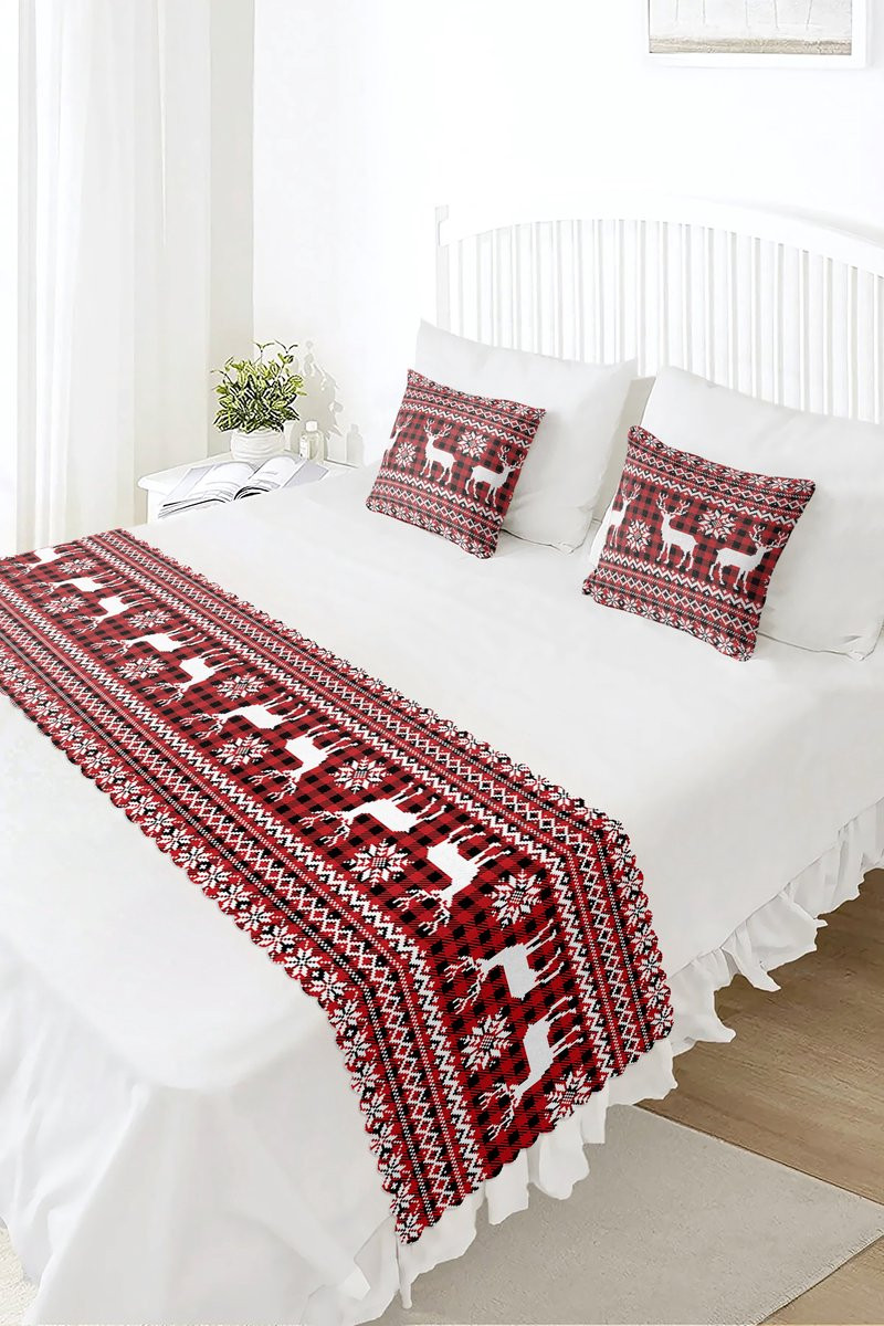 Bedloper en kussenhoes set met kerstprint van bedrukte velvet textiel