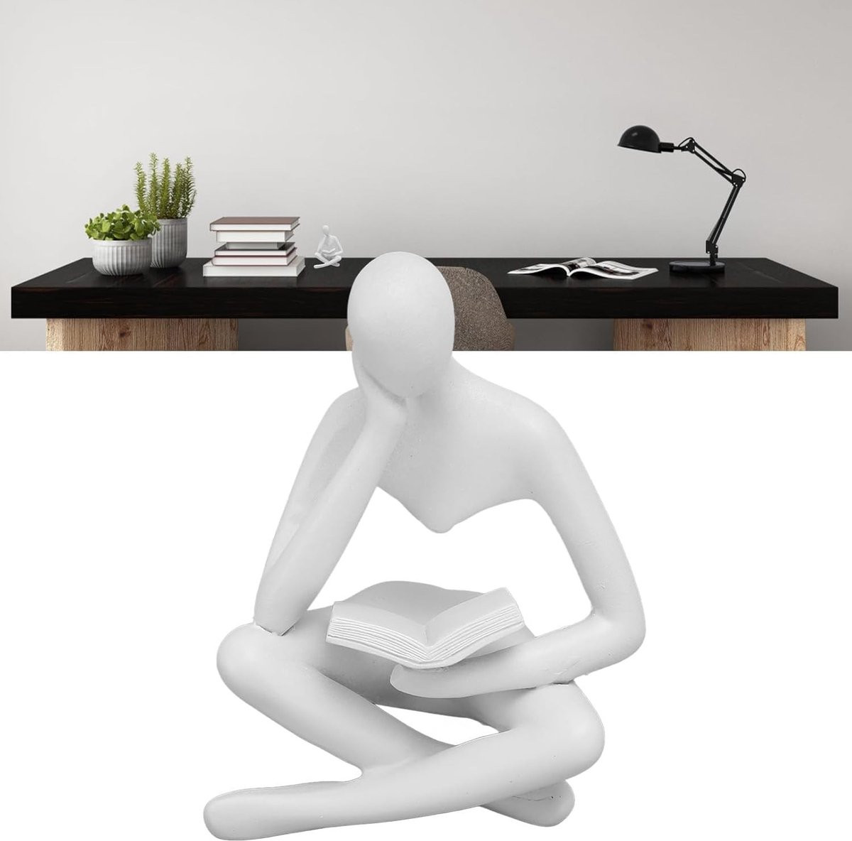 Abstract Denker Lezen Standbeeld - Wit Esthetisch Beeldje voor Tafeldecoratie