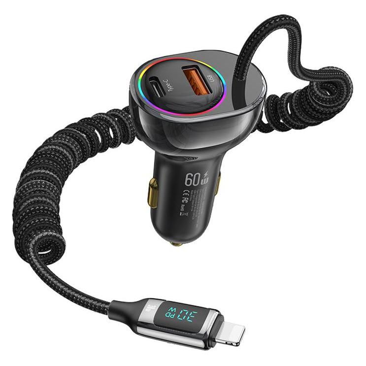 Usams Ład. sam. C37 1xUSB+1xUSB-C 60W + kabel Ligtning 30W PD+QC Fast Charge czarny/black CC193CC01 (CC193CC01)