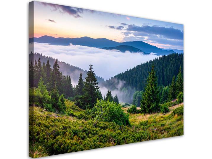 Feeby Leinwandbild Landschaft See Berge Täler 100x70cm, Grün, Landschaft/Berg, Rechteckig, 100x70 cm, Bilder & Rahmen, Bilder, Leinwandbilder