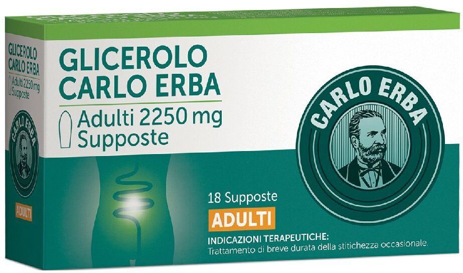 CARLO ERBA OTC Srl Glicerolo Carlo Erba Adulti, 18 Supposte 2,250g – Trattamento Stitichezza Occasionale