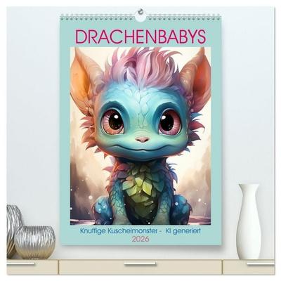 Drachenbabys (hochwertiger Premium Wandkalender 2026 DIN A2 hoch), Kunstdruck in Hochglanz