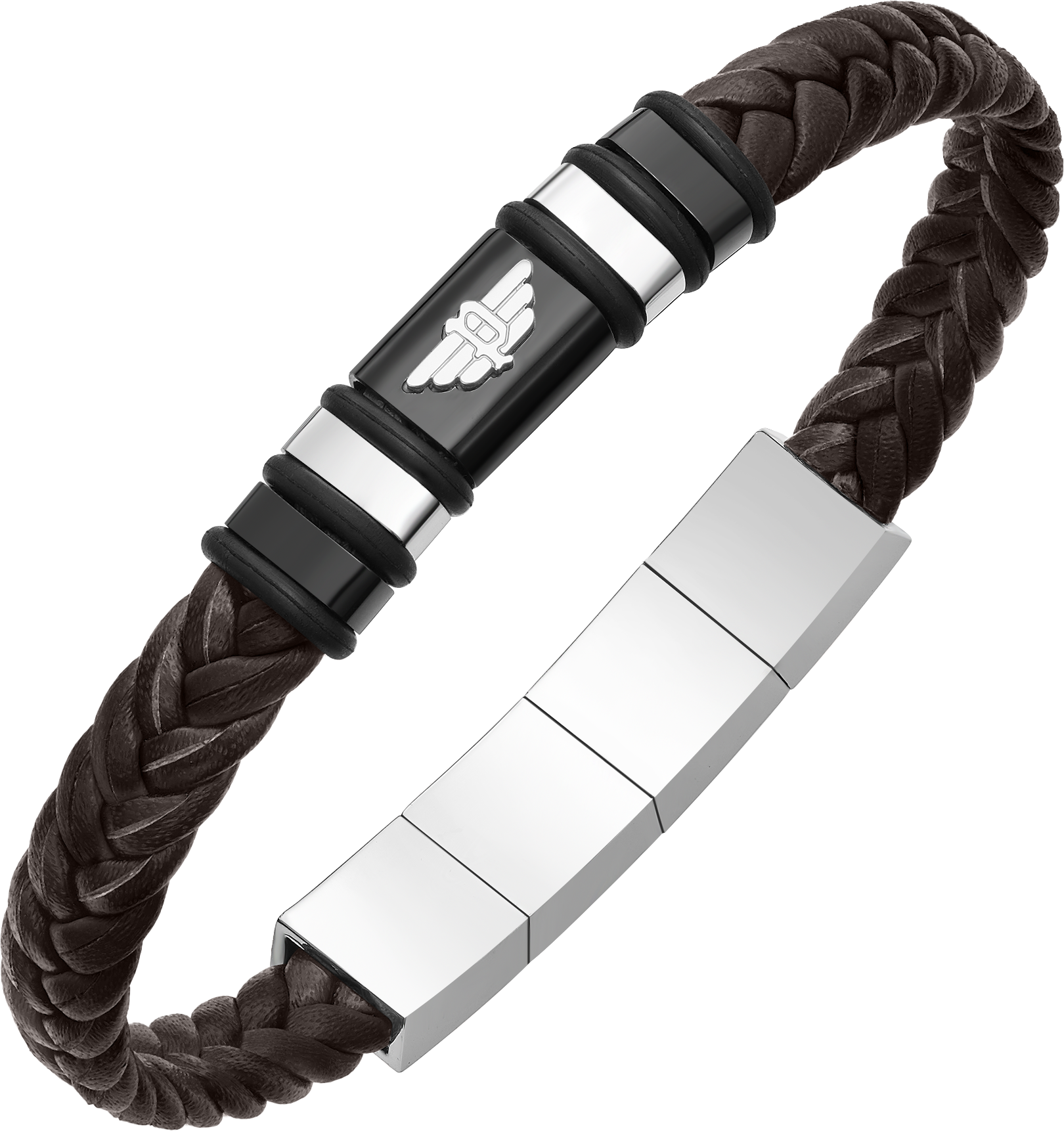 Armband POLICE "Wavebreaker", braun (braun, schwarz, edelstahlfarben), Armbänder, 22cm, Edelstahl Kautschuk Leder, Edelstahl, Kautschuk, Leder, Armband
