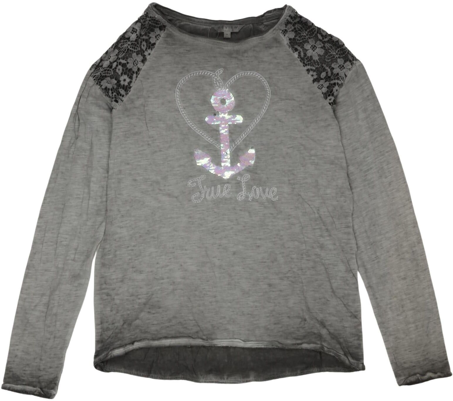 Review Mädchen Langarmshirt, Grau, Gr. M, Baumwolle - Second Hand