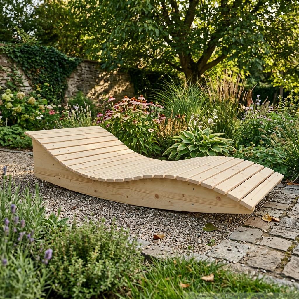 Holzliege Wellenliege Gartenliege Himmelssofa "Pool-Moni" (Fichte) 90cm