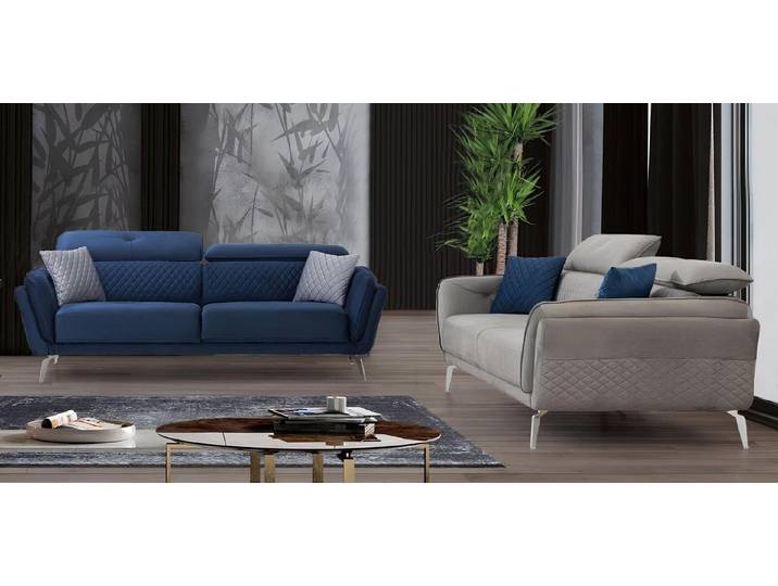 Xlmoebel Polstergarnitur Designer Stoffsofas in Blau-Grau mit luxuriösem Komfort, (Polstergarnitur, 2-tlg., Sofagarnitur 3 + 3 Sitzer), Hergestellt in Europa