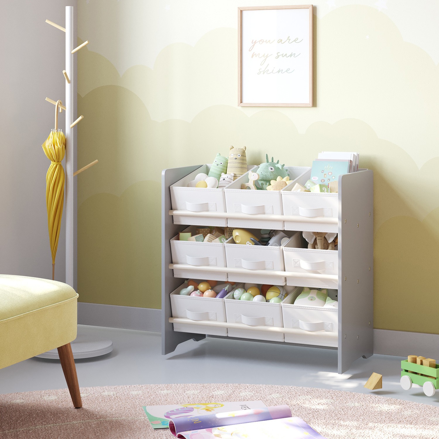 SONGMICS Regal, Bücherregal, mit 9 Aufbewahrungsboxen aus Vliesstoff GKRB35033G10
