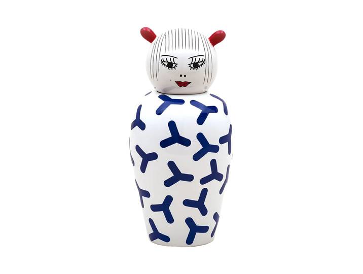 Canopie Design Deckelvase „Zoe“ aus Porzellan Weiss, Blau Seletti