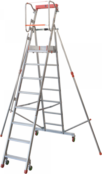 Facal Castà CTA-8, 7 gradini, 3.16 m - Scala in alluminio pieghevole su ruote - Altezza stimata operativa 3.95 m