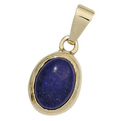 Kettenanhänger JOBO "Anhänger oval", gelb (gelbgold 585), Schmuckanhänger, Damen, Gelbgold 585, Kettenanhänger, 585 Gold mit Lapislazuli