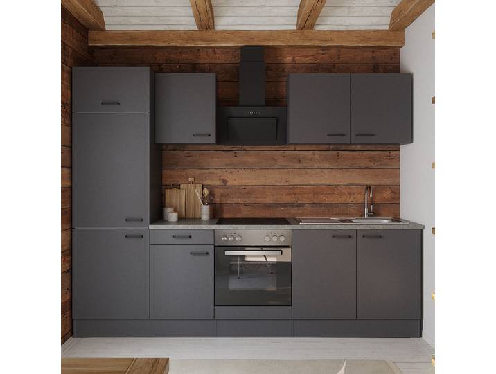 Küchenzeile 270 cm Kombi A 270 x 210 x 60cm Grau/Anthrazit ohne Elektrogeräte