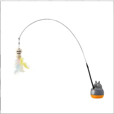 Inspire Picks Interactive Feather Cat Fishing Wand Toy With Flexible Steel Wire gray