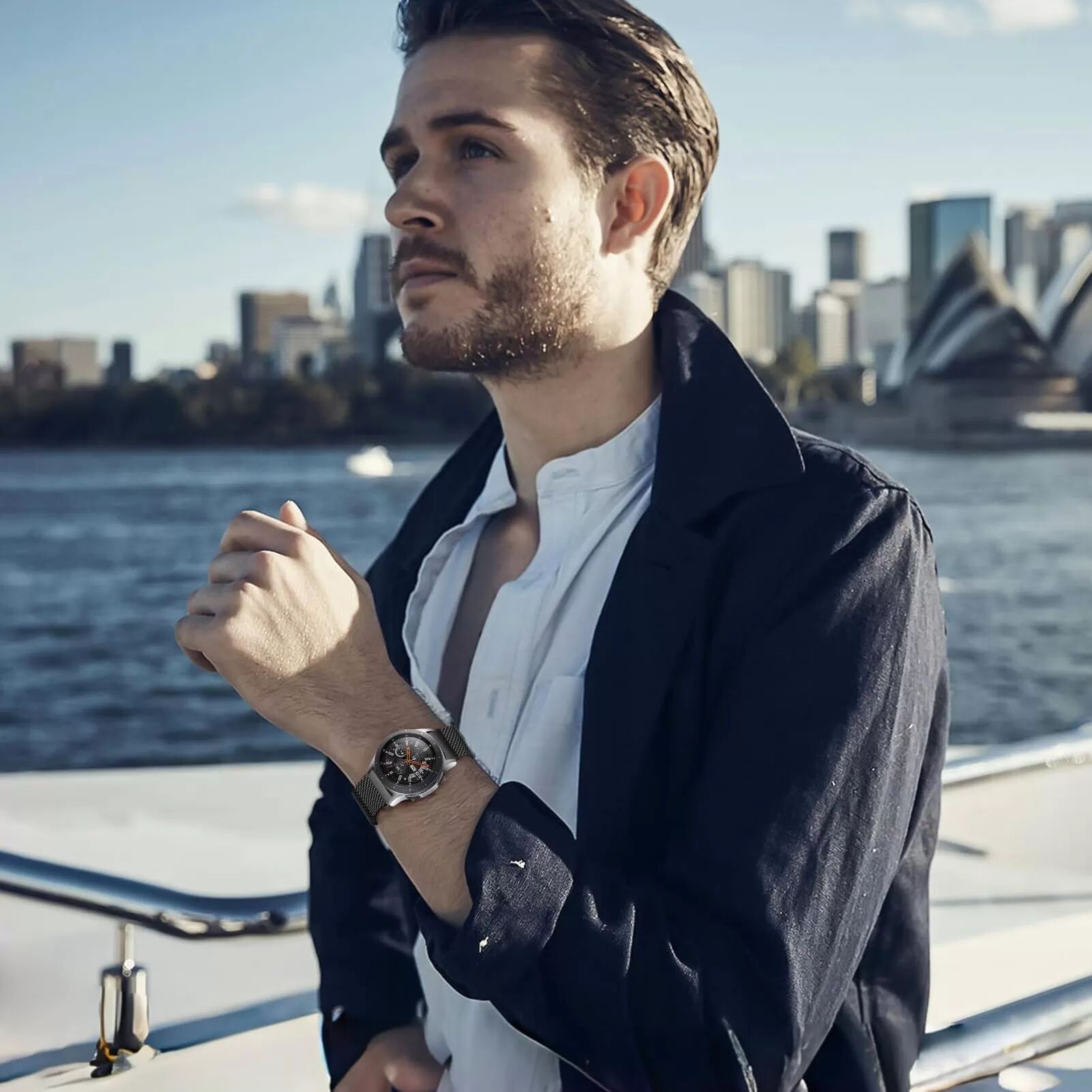 INF Mailänder-Schlaufe Uhrenarmband für Smartwatches Schwarz 22 mm