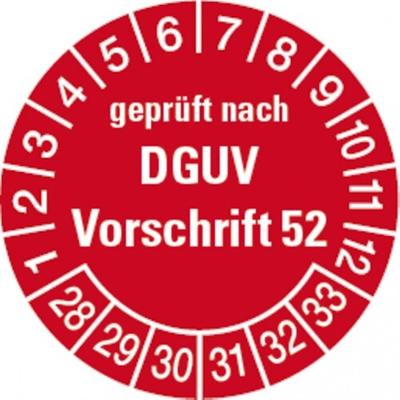Dreifke® Prüfplakette geprüft nach DGUV Vorschrift 52, ab 28 rot - 30 mm Folie selbstklebend, 10 St