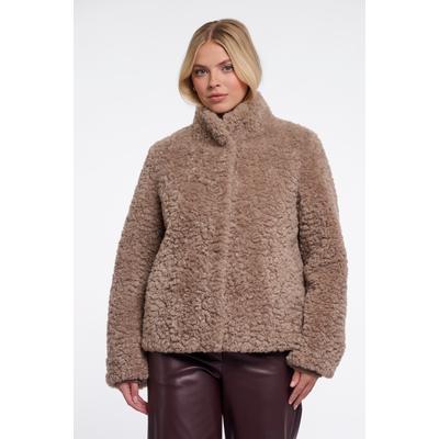 Kurzjacke RINO & PELLE "KION", Damen, Gr. 44, braun (mocha latte), Web, Obermaterial: 100% Polyester. Futter: 100% Polyester, gerade hüftlang, Rundhals, Jacken Kurzjacke, in Fell-Optik