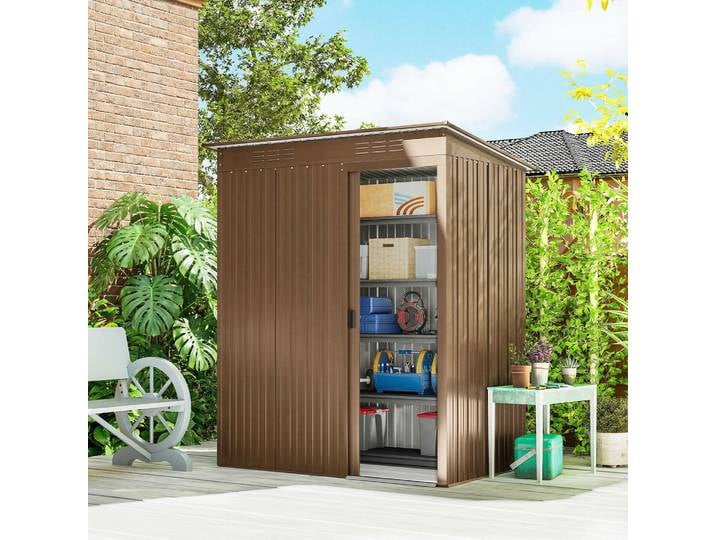 Outsunny Abri de Jardin Métal Marron 159x106x181 cm