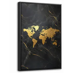 LEINWAND Bilder mit Rahmen - Weltkarte - Gold - Marmor - 20x30