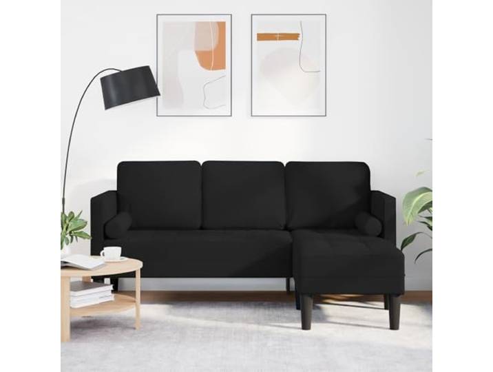 HEFZGDB L-Form Sofa 3-Sitzer 160 cm Stoff Schwarz Modernes Wohnzimmer Sofa Langlebiges Design mit Massivbuche und Sperrholz für Komfort und Stabilität